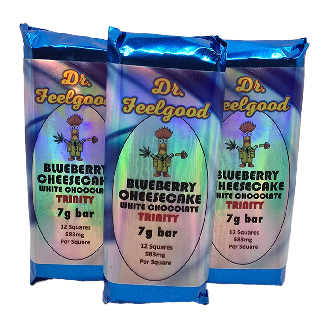 Dr FeelGood Blaubeer-Käsekuchen Milchschokolade Psilocybin Trinity Bar